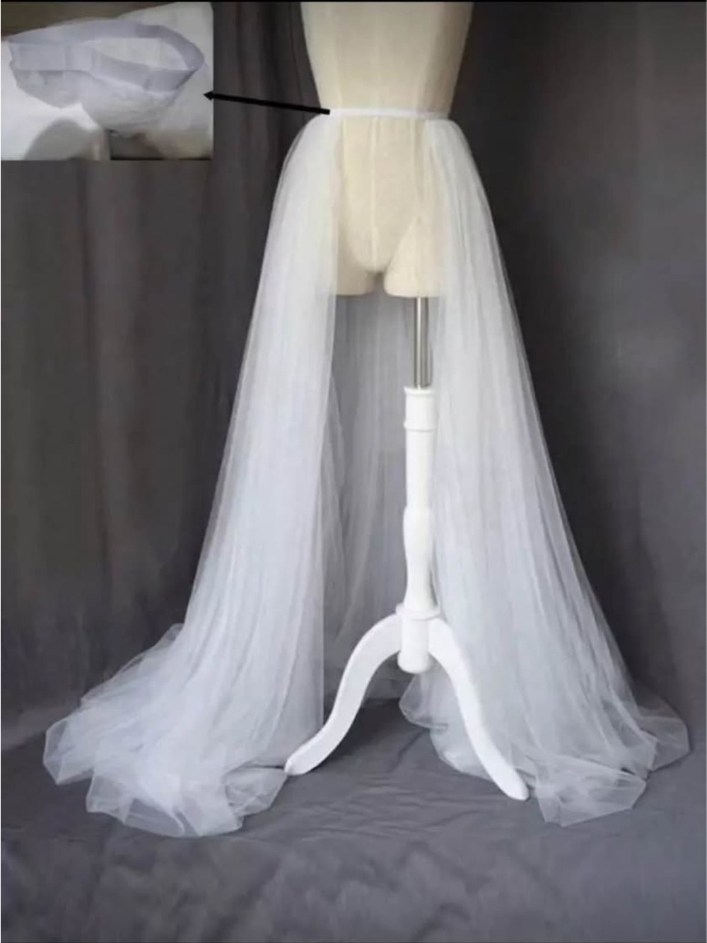 White Tulle Bridal Overskirt with Long Train